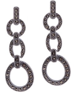 Sterling Silver Marcasite Circle Drop Earrings