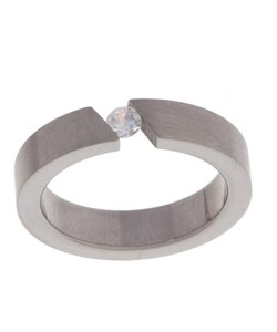 Stainless Steel Tension Set CZ Satin Finish Ring