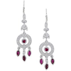 14k White Gold 1/4ct TDW Diamond & Ruby Earrings