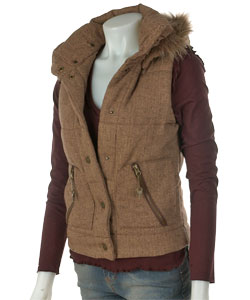Clove Junior Herringbone Tweed Vest w/ Faux Fur Hood
