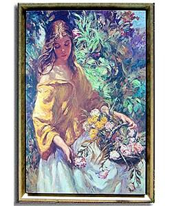 Young Girl with Flowers Framed Gallery-Wrap Canvas