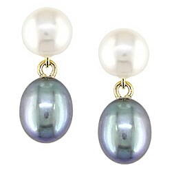 14k Gold Cultured Black & White FW Pearl Earrings (Case of 3)