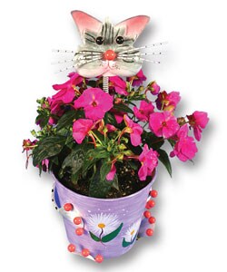 Metal Flower Pot w/ Playful Cat Head Pick