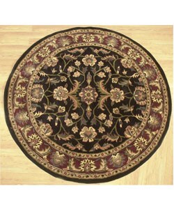 Indian Hand-tufted Round Black/ Red Wool Rug(6' x 6')