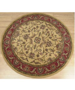 Indian Hand-tufted Round Tan/ Red Wool Rug (6' Round)