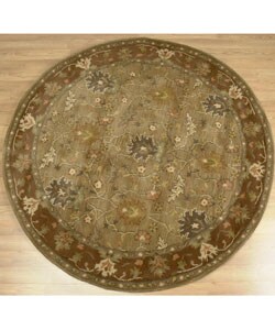 Hand-tufted Round Dark Beige/ Dark Ivory Indian Wool Rug (6'x6')