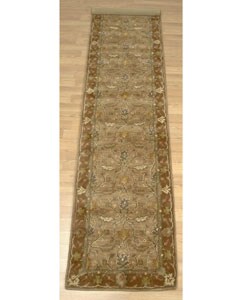 Hand-tufted Dark Beige Indian Wool Runner (2'6 x 10')