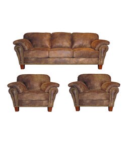 Buckskin Fabric Sofa and Two Chairs