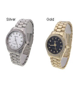 Geneva Platinum Rhinestone Rimmed Fashion Watch