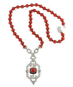 Platinum 8 1/5ct TDW Diamond Coral Bead Necklace