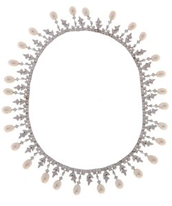 18k White Gold and 13ct TDW Diamond Pearl Necklace (I, SI1)
