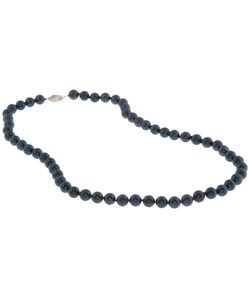 14k White Gold Cultured Akoya Black Pearl Necklace (7-7.5mm)