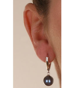 14k White Gold Black Cultured Pearl Drop Earrings