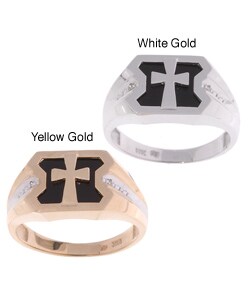 Men's 10k Gold Diamond & Onyx Cross Ring