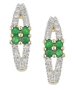 14k Gold 1/6ct TDW Diamond and Emerald Earrings