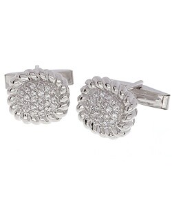 Sterling Silver Rope Design CZ Cuff Links