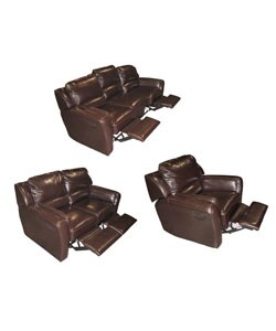 Chocolate Reclining Leather Sofa, Loveseat, and Rocker Chair