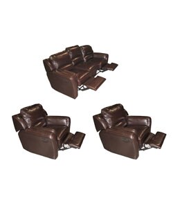 Chocolate Reclining Leather Sofa and Two Reclining Chairs Set