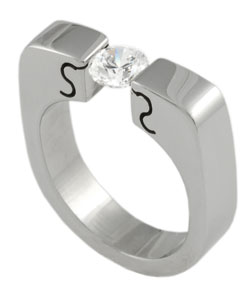 Stainless Steel Tension Set CZ Ring