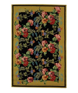 Hand-hooked Midnight Garden Black Wool Rug (6' x 9')