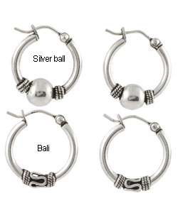 Sterling Silver Bali Style Hoop Earring Set