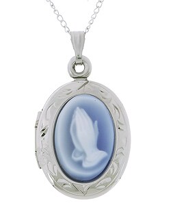 Sterling Silver Oval Praying Hands Locket