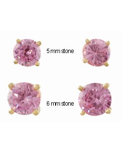 Gold Overlay Pink CZ Earring Set