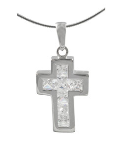 Sterling Silver Lined CZ Cross Pendant