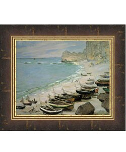 Claude Monet Bateux sur la Plage a Etretat Framed