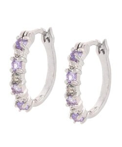 Sterling Silver Amethyst Diamond-accent Hoop Earrings