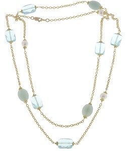 14k Goldfill Aqua Blue Gemstone Necklace (36 in.)