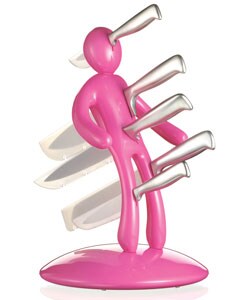 The Ex 5pc Knife Set with Unique Pink Holder designed by Raffaele Iannello