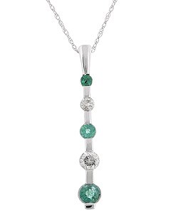 Diamond and Emerald Pendant in 14k White Gold