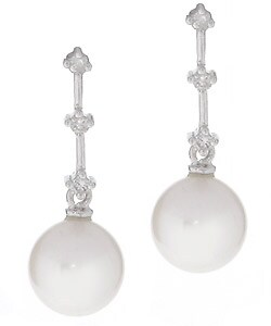 14k White Gold Akoya Cultured Pearl Diamond 3 Stone Earring