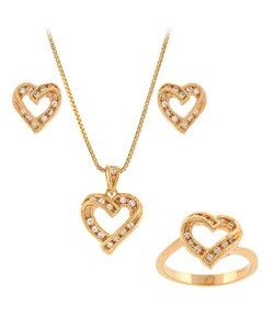 18k and Sterling Silver 3-piece CZ Heart Gift Set