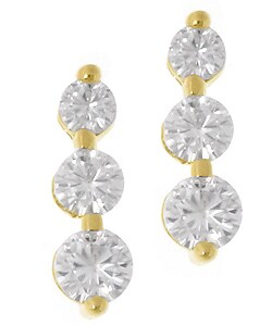 14k Yellow Gold Three-stone Moissanite Earrings
