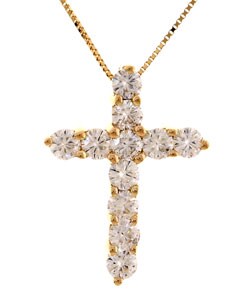 14k Yellow Gold 1ct Moissanite Cross Necklace