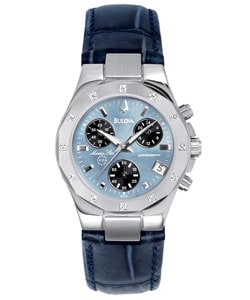 Bulova Women's Diamond Chronograph Watch : Women's Watches from Overstock.com :  navy blue leather overstock diamond accent