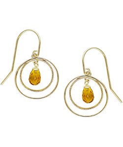 14k Gold Citrine Hook Earrings