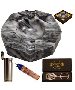 Marble Cigar Ashtray, Cutter, & Torch Lighter
