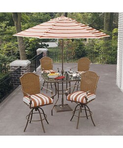 Striped/ Brown Bar Patio Table and 4 Chairs Set