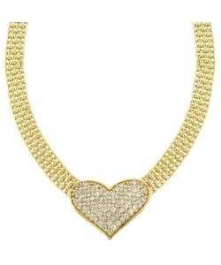 18k Gold over Sterling Silver CZ Heart Mesh Necklace