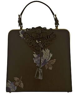 Prada Black Nylon Floral Print Framed Handbag