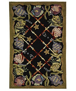 Hand-hooked Goldfish Wool Area Rug (2'6 x 6')