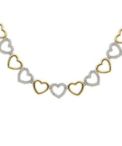 18k Gold & Sterling Silver CZ Heart Necklace