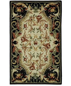 Hand-hooked Aubusson Fruit Black Wool Rug (2'6 x 4')