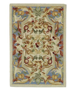 Hand-hooked Aubusson Fruit Ivory/Blue Wool Rug (1'8 x 2'6)