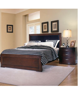 Parkside Espresso Leather Queen Bed & Nightstand