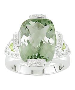 Silver 1/8ctw Diamond Green Amethyst Ring