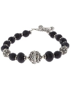 Sterling Silver Bali Bead Black Onyx Bracelet